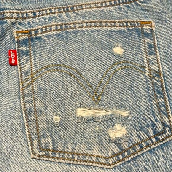 Levi’s Premium- 501 S High Rise Skinny Distressed Raw Hem Big E Jeans- Size 26 - Picture 15 of 16